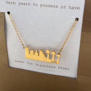 Covet Women Necklace MIAMI Gold Tone Laser Cut Stainess Steel Jewelry